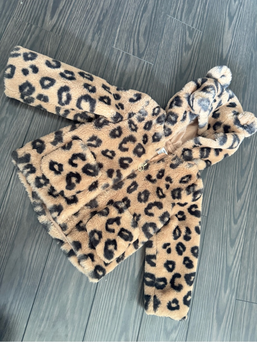 H&M Toddler Leopard Faux Fur Hooded Jacket with Ears Size 2T